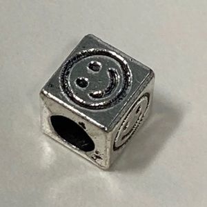 Silver smile Smiley Face Charm Bead 4 Pandora bracelet necklace dice square